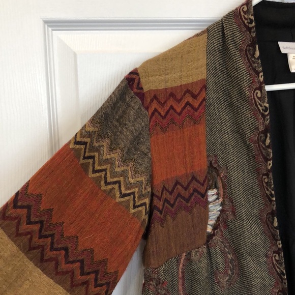 Soft Surroundings wool tapestry embroidered open front cardigan with pockets. - Picture 2 of 8